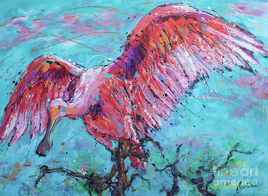 Spoonbills Perfect Landing  Painting by Jyotika Shroff