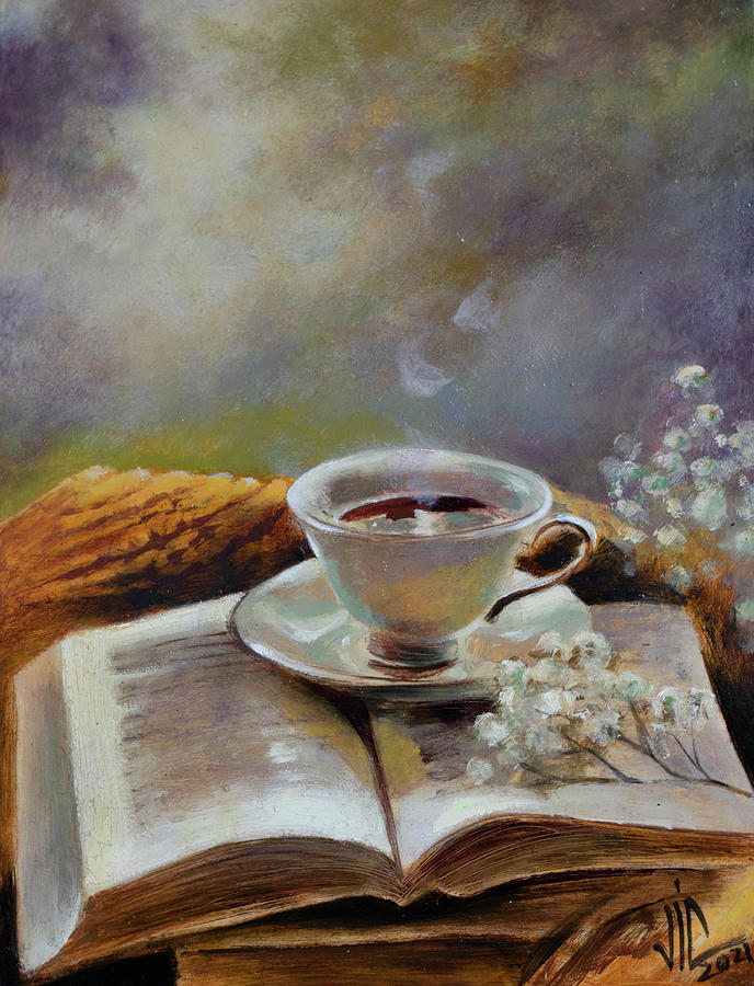 Perfect Day With Coffee And Book Painting by Vali Irina Ciobanu