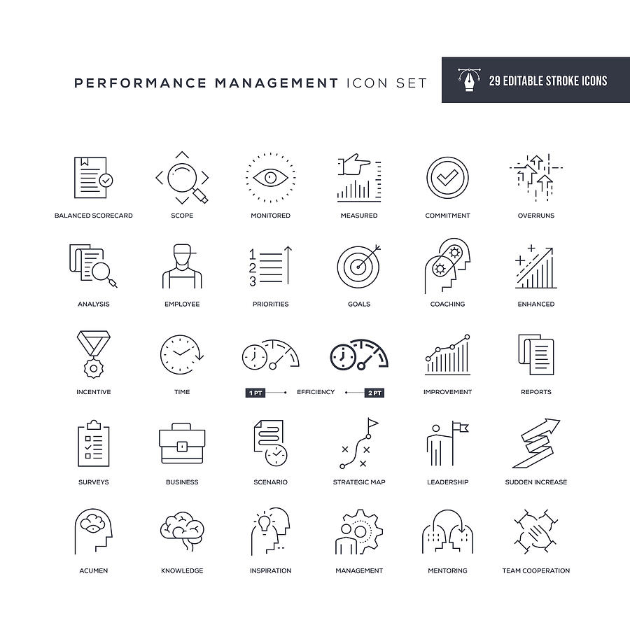 Performance Management Editable Stroke Line Icons Drawing by Enis Aksoy