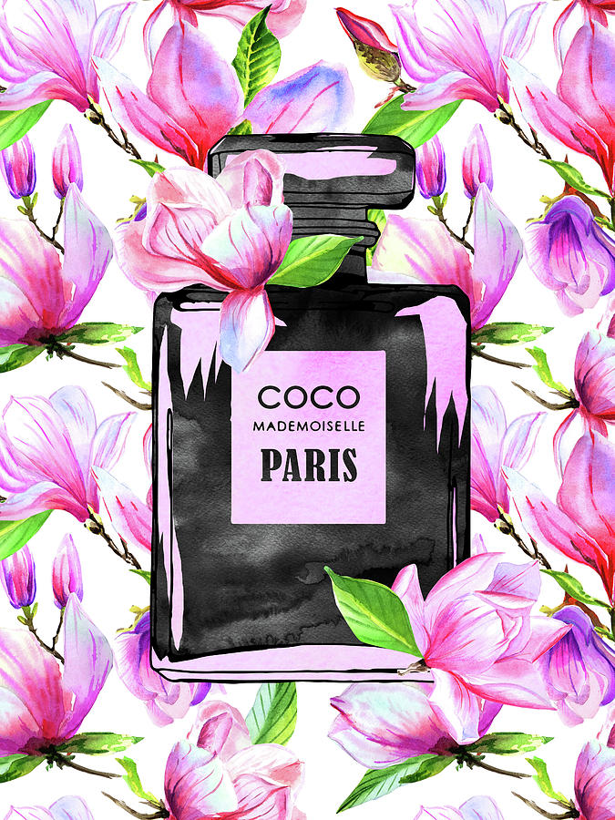 Perfume bottle on watercolor magnolia background Digital Art by Mihaela ...