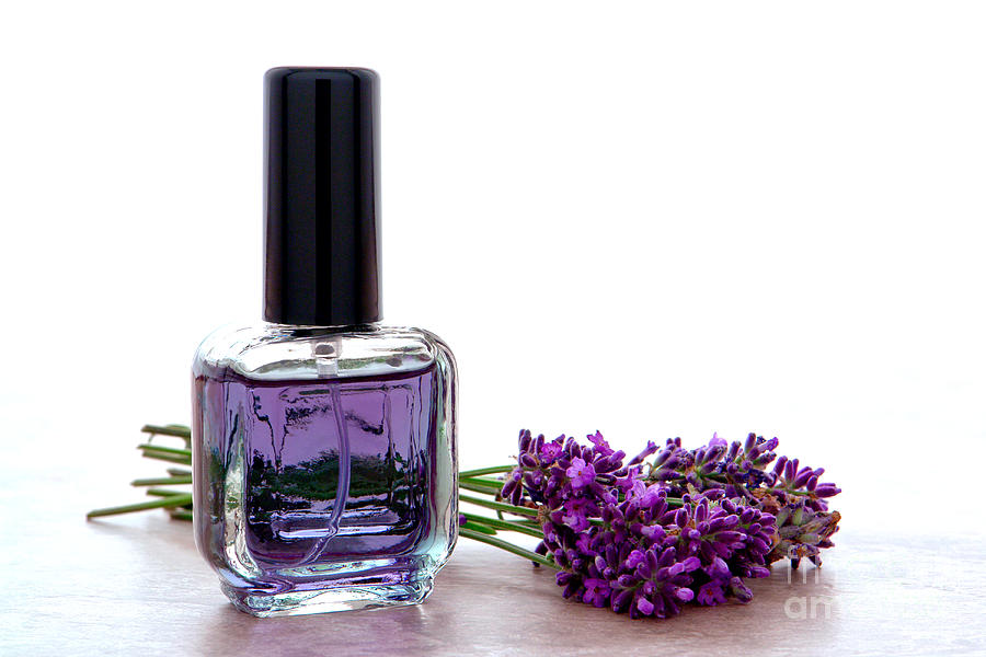 Flower Photograph - Perfume Bottle with Aromatherapy Lavender Flowers by Olivier Le Queinec