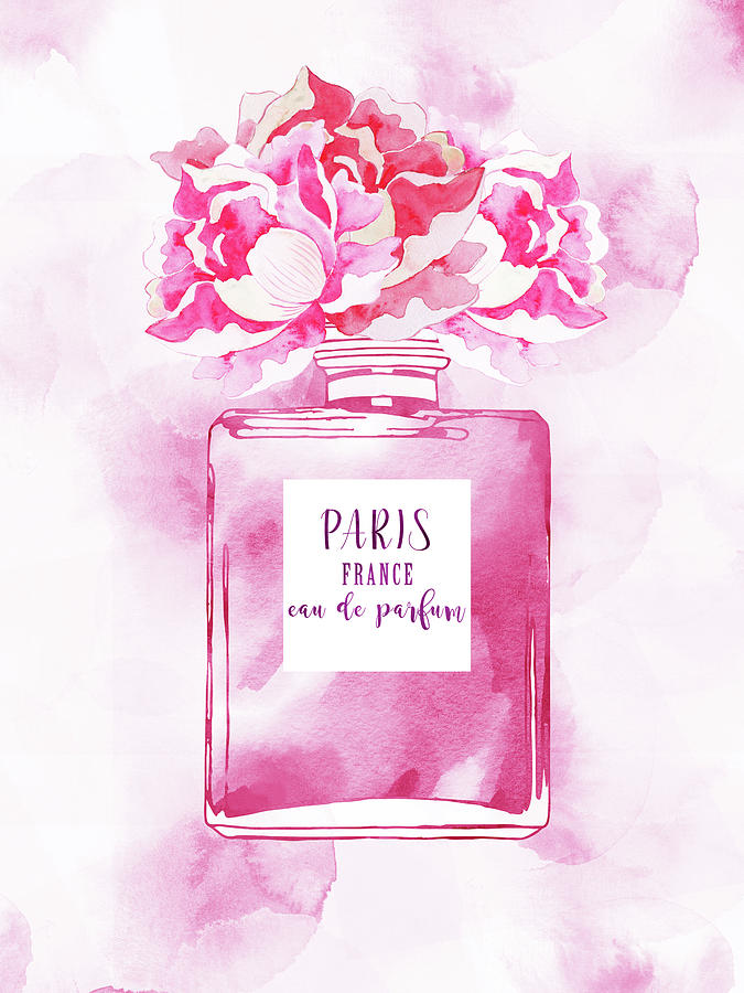 Perfume bottle with pink roses watercolor Digital Art by Mihaela Pater