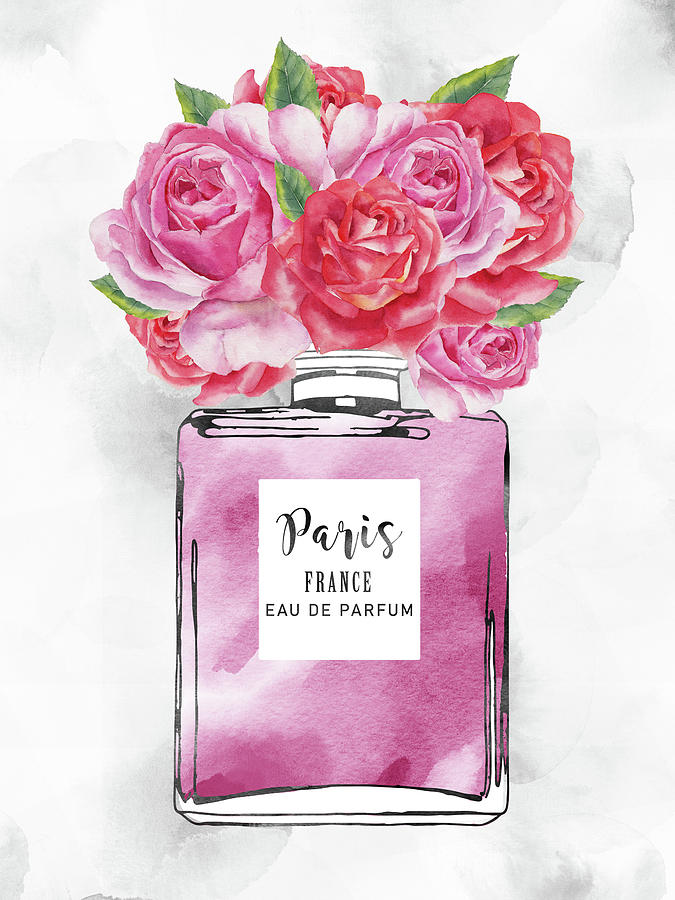 Perfume bottle with roses watercolor Digital Art by Mihaela Pater