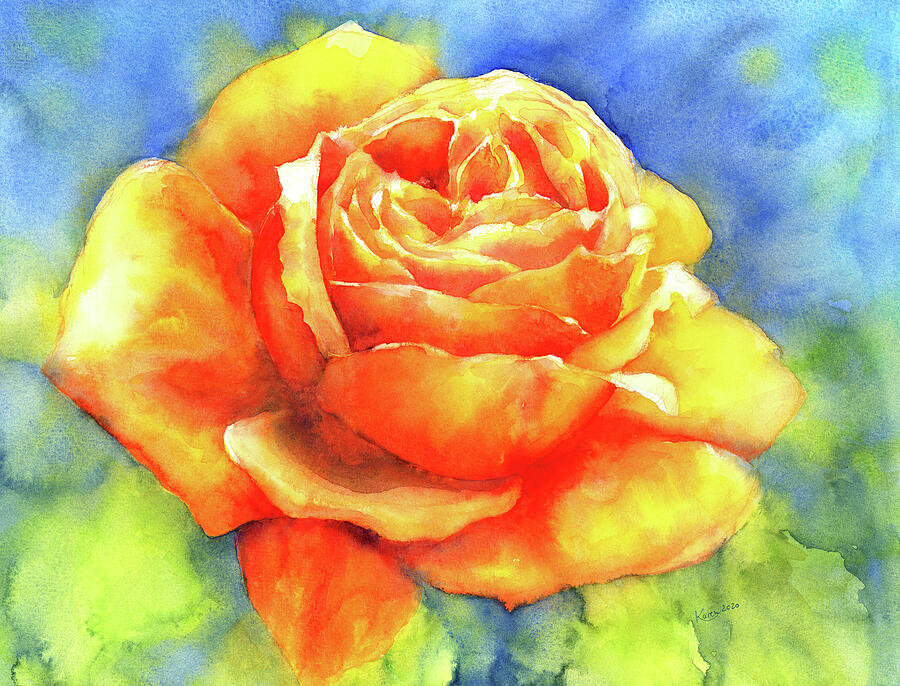 Perfume of a rose watercolor painting Painting by Karen Kaspar