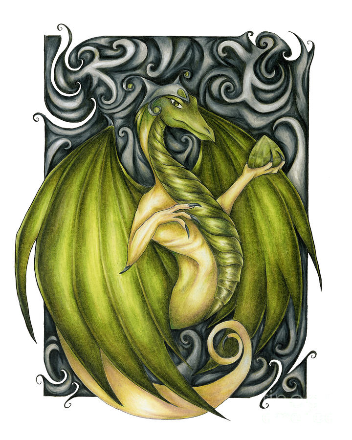 Peridot Green Dragon Drawing Drawing by Kristin Aquariann