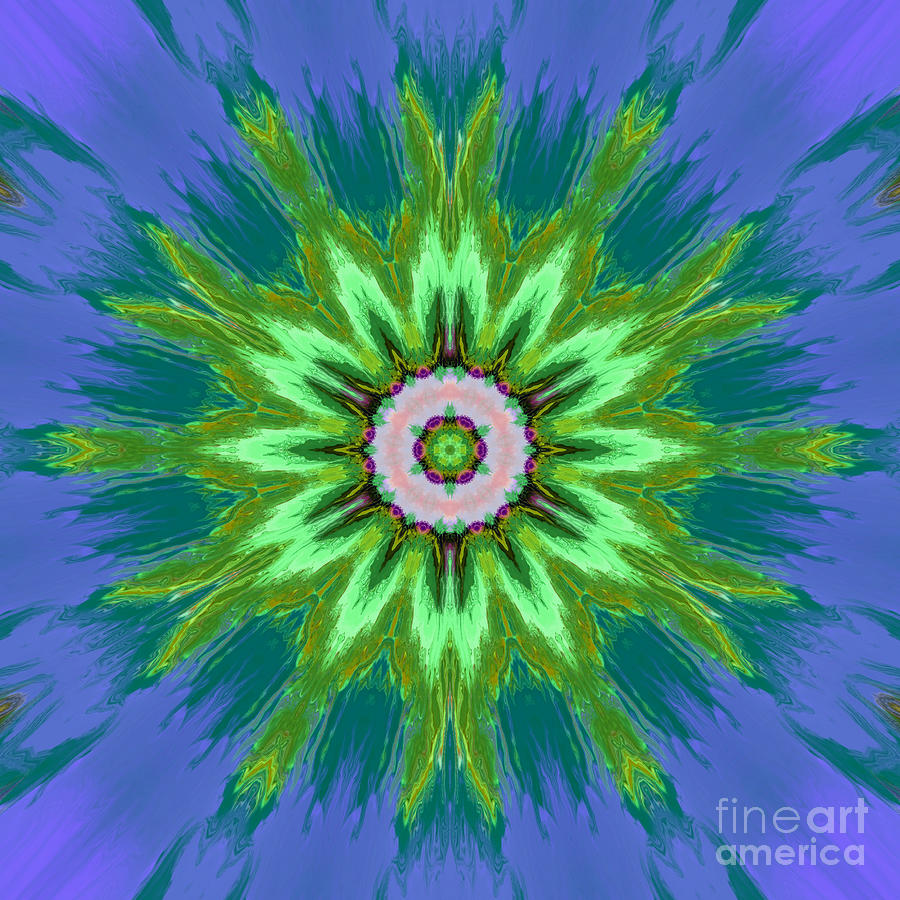 Periwinkle And Green Mandala Digital Art by Rachel Hannah