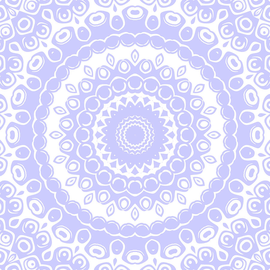 Periwinkle on White Mandala Kaleidoscope Medallion Digital Art by Mercury McCutcheon