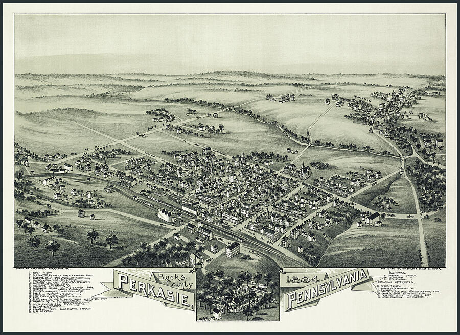 Perkasie Pennsylvania Vintage Map Birds Eye View 1894 Photograph by ...