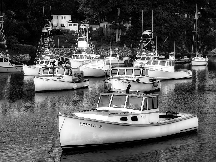 Perkins Cove Lobster Boats Bw Photograph by Jerry Fornarotto