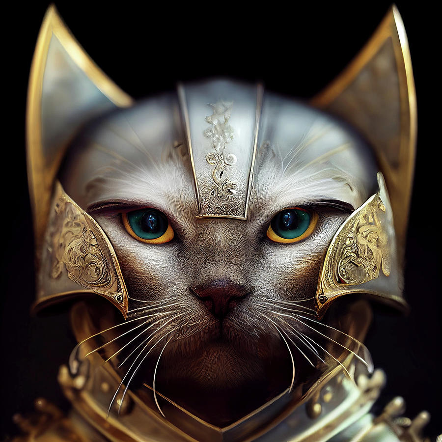 Persephone the Silver Cat Warrior Princess Digital Art by Peggy Collins