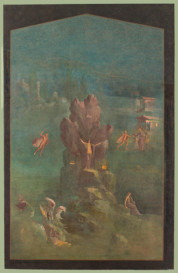 Perseus and Andromeda in landscape Drawing by Anonymous