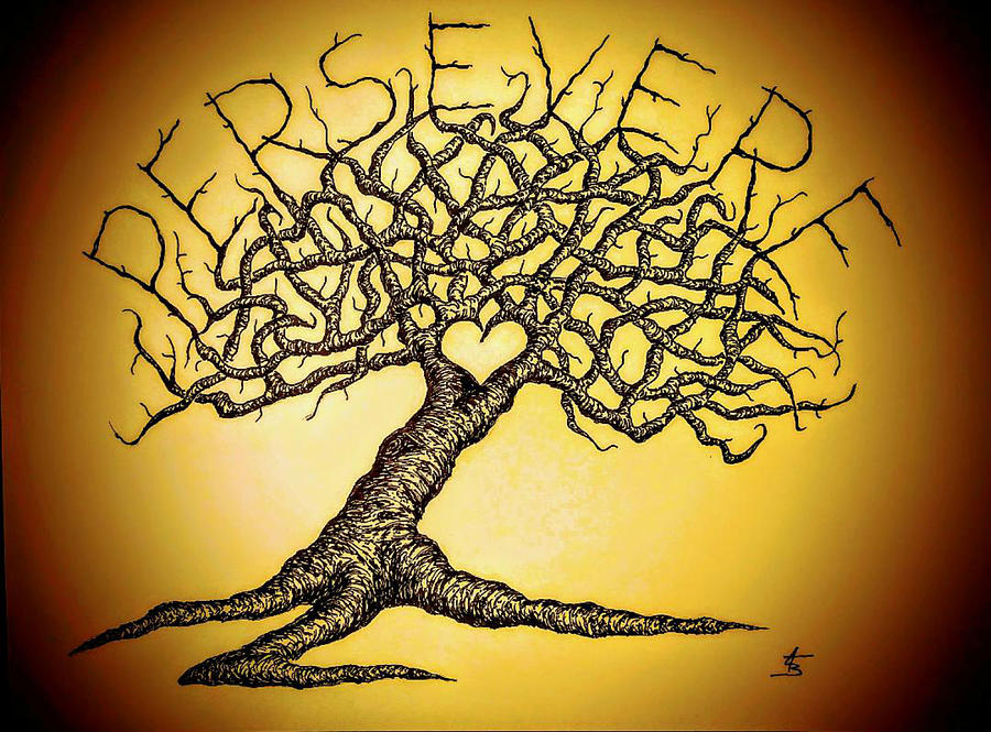 Persevere Love Tree Drawing by Aaron Bombalicki