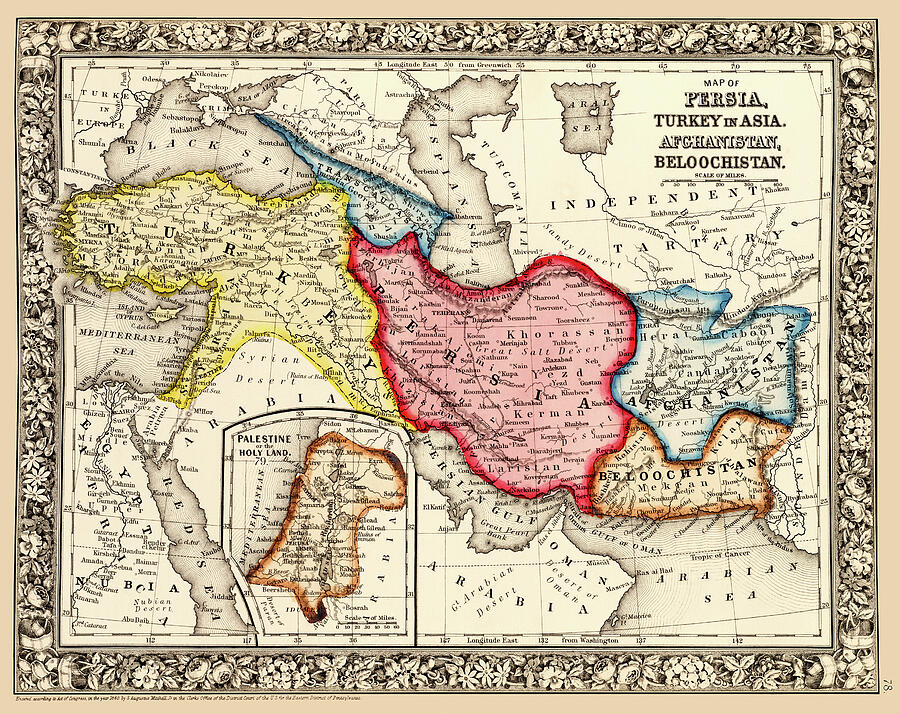 Persia, Turkey, Afghanistan, Holy Land map 1863 Photograph by Phil Cardamone