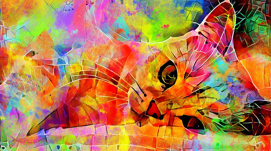 Persian cat relaxing - colorful irregular tiles mosaic effect Digital Art by Nicko Prints