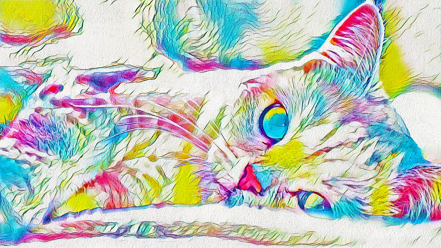 Persian cat relaxing - warm pastel colors Digital Art by Nicko Prints