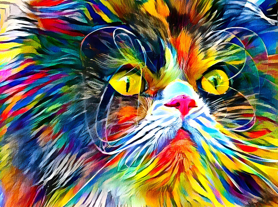 Persian cat with long whiskers close-up - colorful zebra pattern painting Digital Art by Nicko Prints