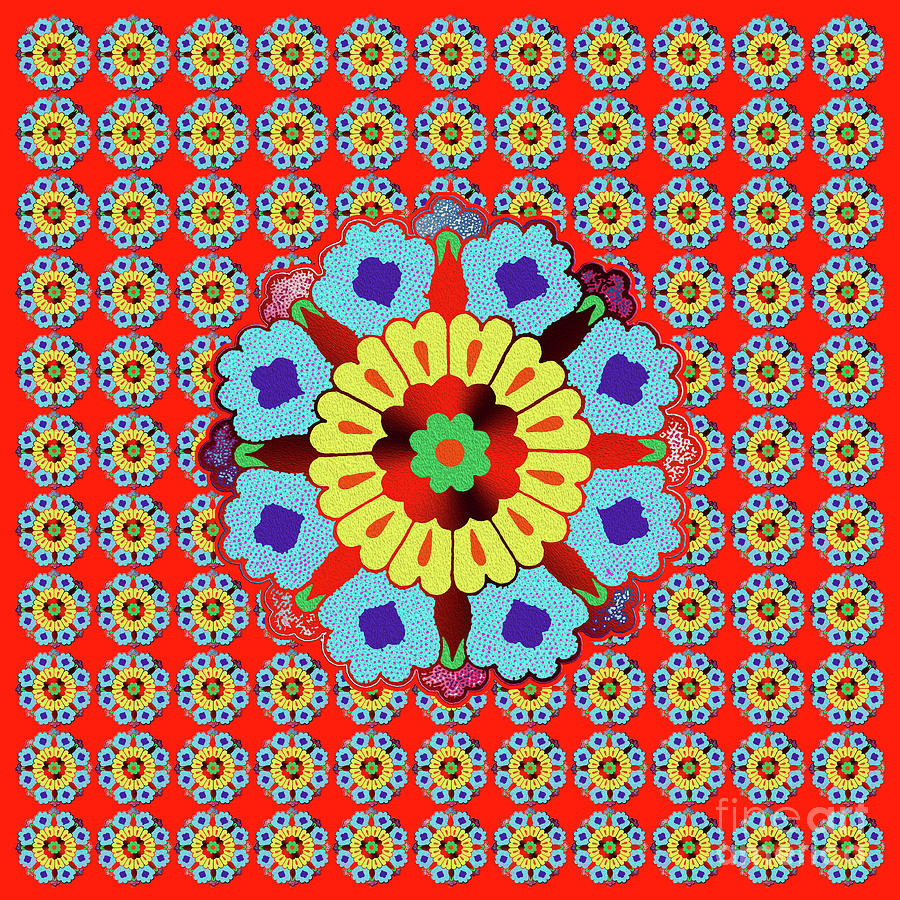 Persian Flowers Pattern V.1 Red Digital Art by Diego Taborda