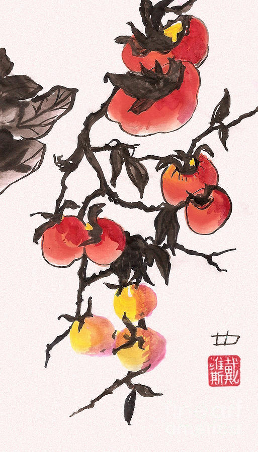 Persimmon branch Painting by Victoria Davis - Pixels