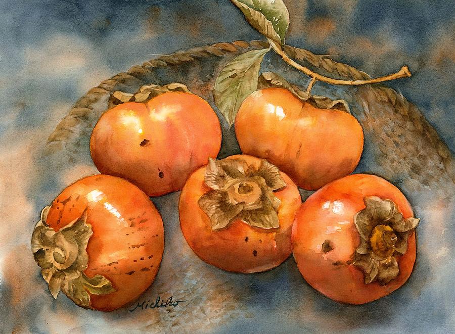 Persimmons and basket  Painting by Michiko Taylor