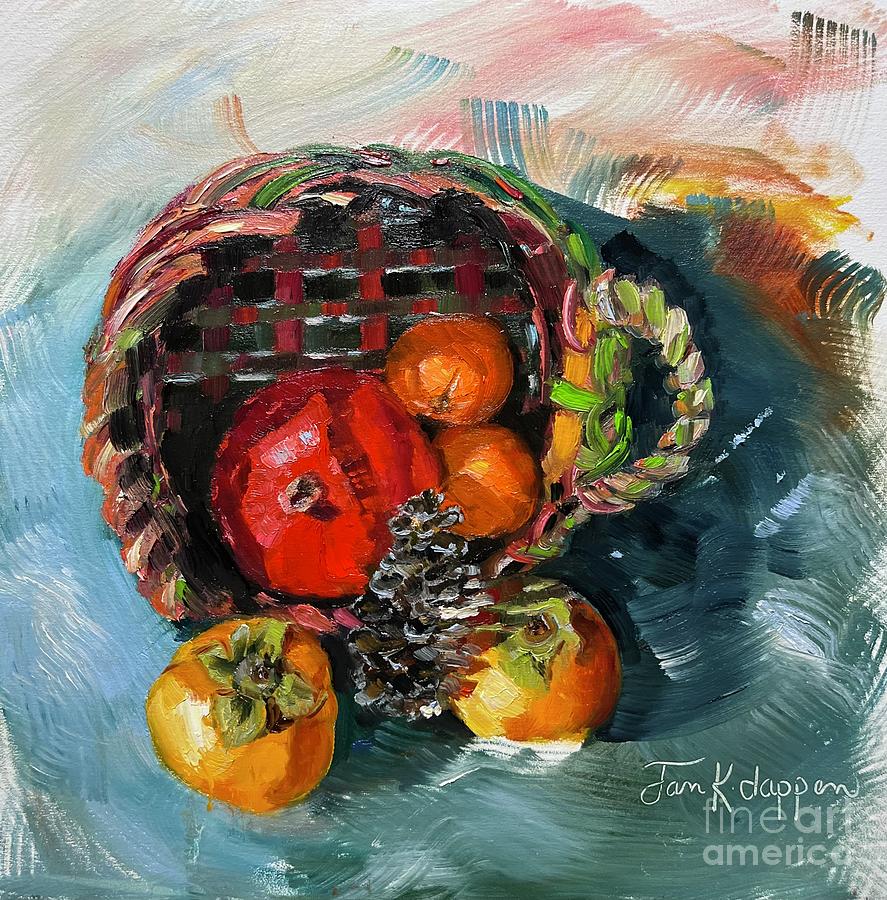 Still Life Painting - Persimmons and Pomegranates in Mothers Basket by Jan Dappen