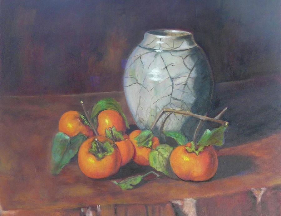 Persimmons Setup  Painting by Gloria Smith