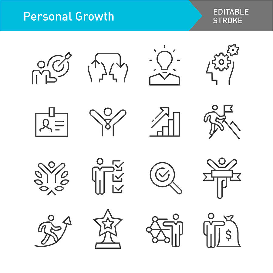 Personal Growth Icons - Line Series - Editable Stroke Drawing by -victor-