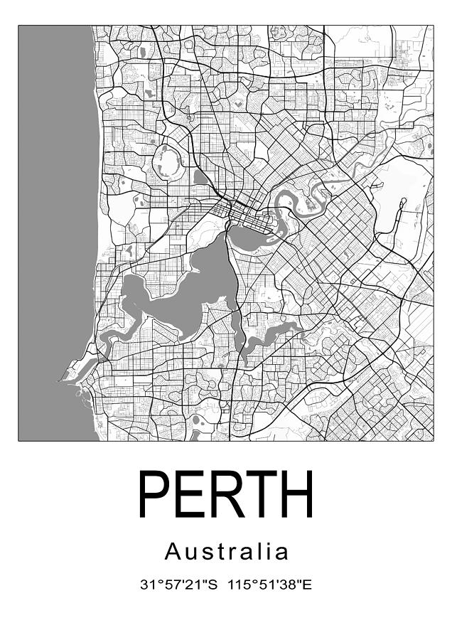 Perth, Western Australia, city map #001 Digital Art by Dandi Studio ...