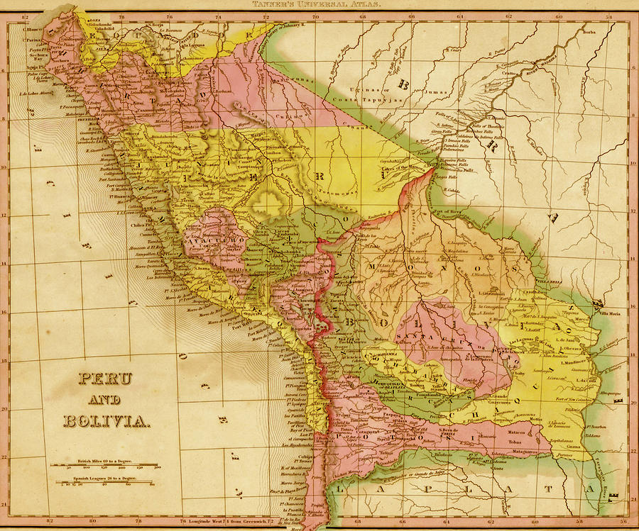 Map Drawing - Peru and Bolivia 1844 by Vintage Maps