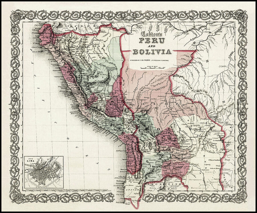 Peru and Bolivia Vintage Map 1855 Photograph by Carol Japp - Fine Art ...