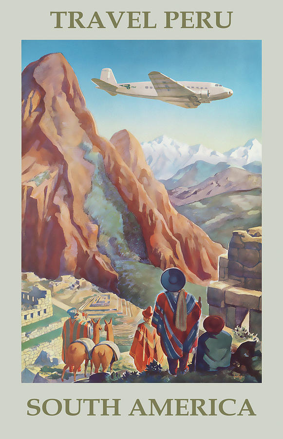 Vintage Drawing - Peru Travel Poster by Travel Poster