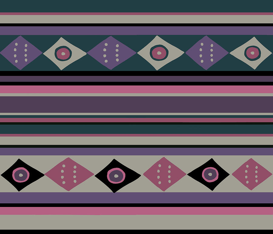 Peruvian Inca Ethnic Stripes - GrayGreen Ivory Pink Digital Art by Vagabond Folk Art - Virginia Vivier