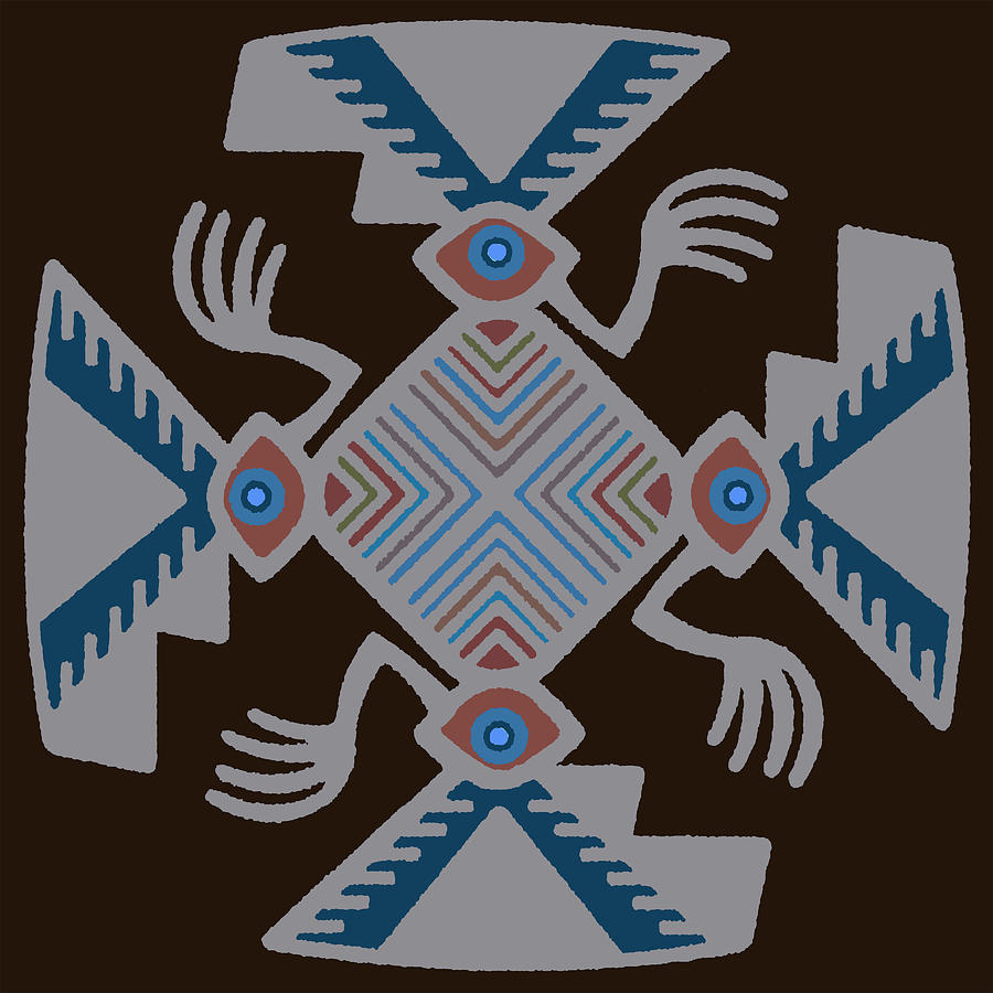Peruvian Inca Pajaro Spirit - Brown Light Blue Orange Digital Art by Vagabond Folk Art - Virginia Vivier
