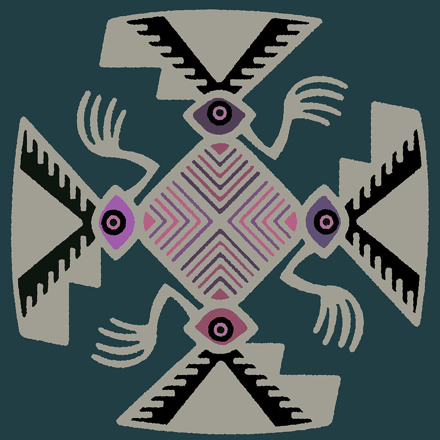 Peruvian Inca Pajaro Spirit - Green Beige Digital Art by Vagabond Folk Art - Virginia Vivier