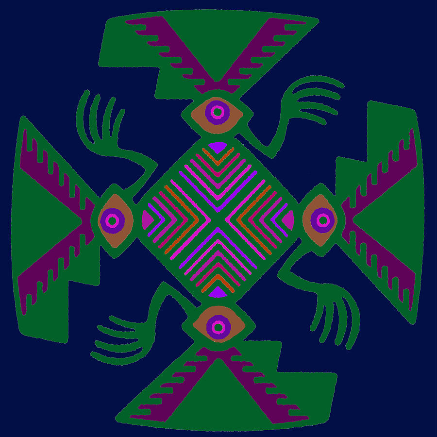 Peruvian Inca Pajaro Spirit - Green Violet Pink Digital Art by Vagabond Folk Art - Virginia Vivier