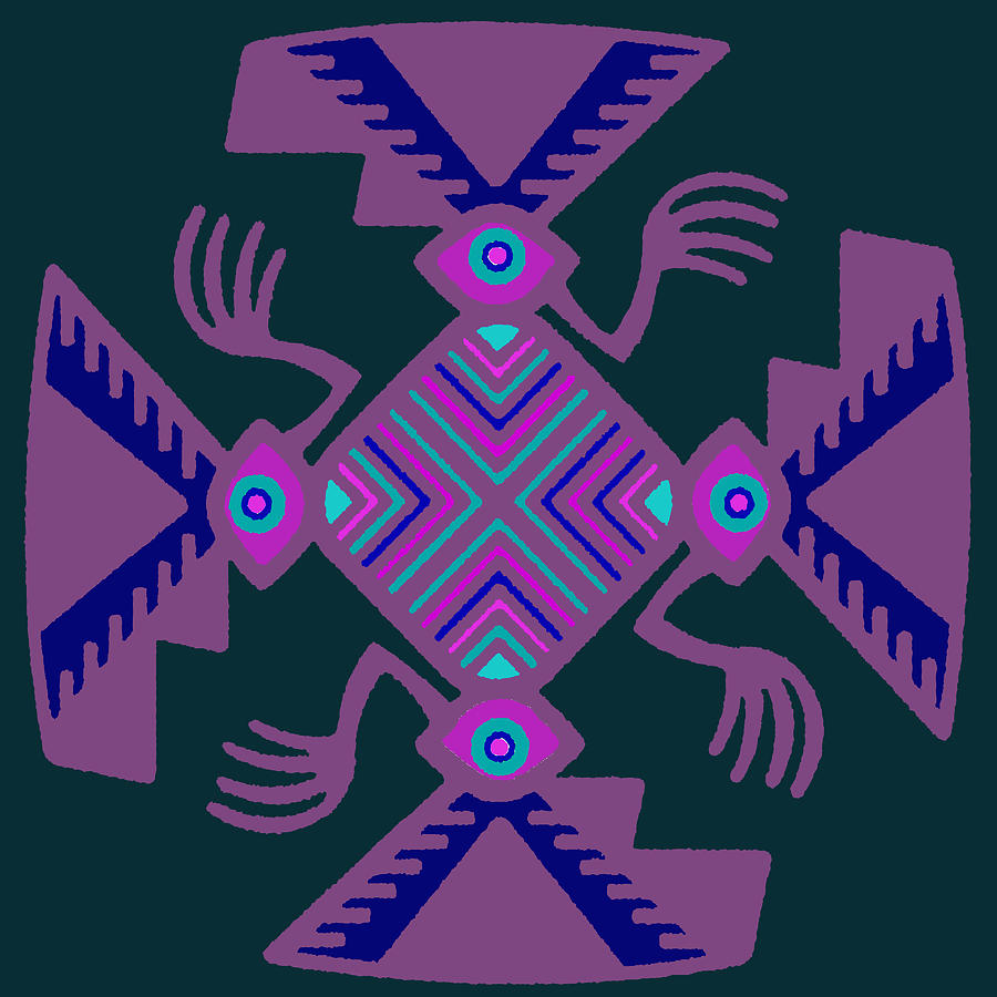 Peruvian Inca Pajaro Spirit - Pink Blue Gray Digital Art by Vagabond Folk Art - Virginia Vivier