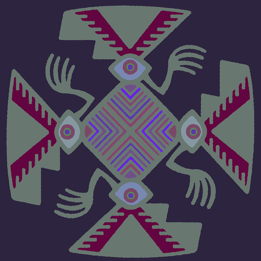 Peruvian Inca Pajaro Spirit - Purple Light Green Red Digital Art by Vagabond Folk Art - Virginia Vivier
