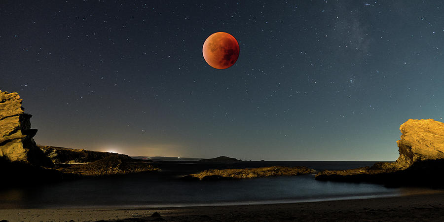 Pessegueiro Island and Blood Moon Photograph by Angelo DeVal