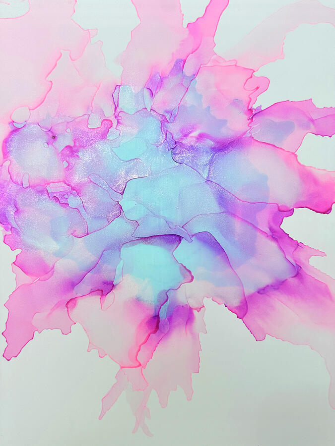Abstract Painting - Petal in Pink and Teal by Kizzie Suriel Abstract Painting - Petal in Pink and Teal by Kizzie Suriel