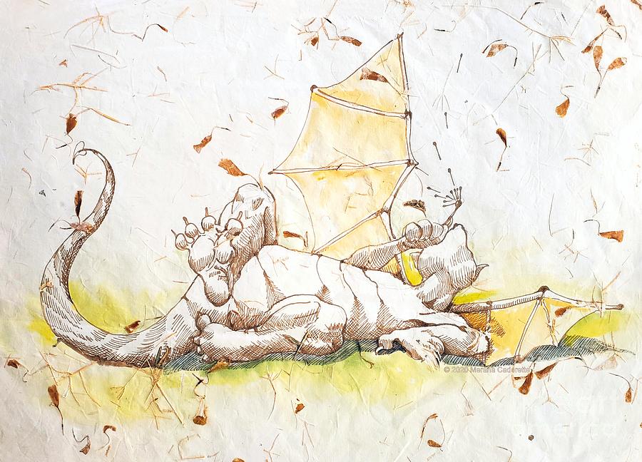 Petal Playing Dragon Drawing by Merana Cadorette