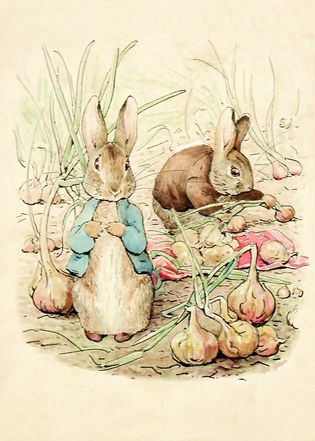 Peter and Benjamin Gather Onions by Beatrix Potter Digital Art by Beatrix Potter