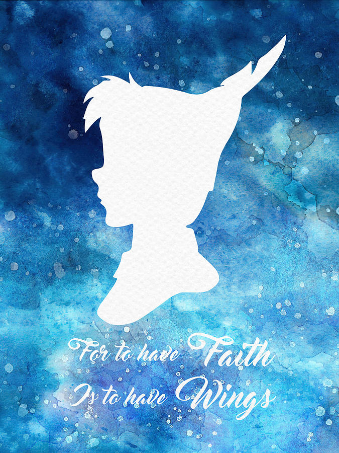 Peter Pan and quote blue watercolor Digital Art by Mihaela Pater - Fine ...