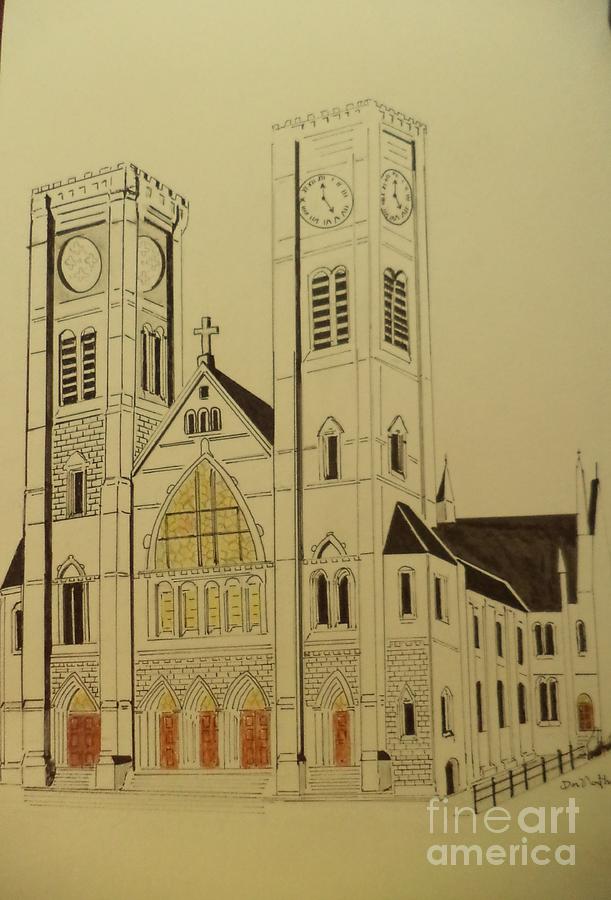 Peter  Pauls Catholic Church Ink Drawing  Drawing by Donald Northup