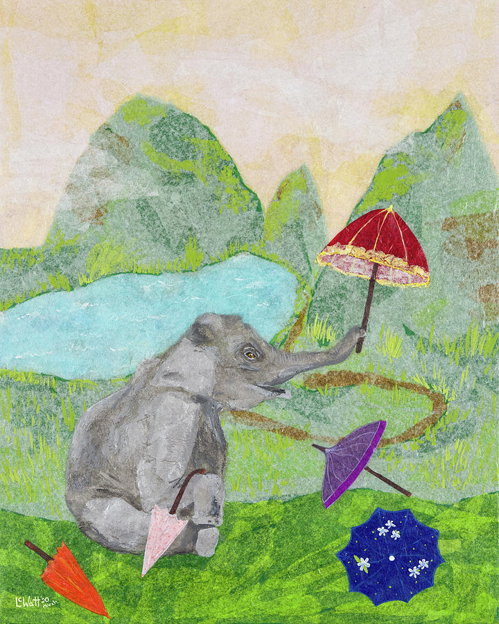 Peter the Pachyderm Professes his Penchant for Parasols Mixed Media by Laelia Watt
