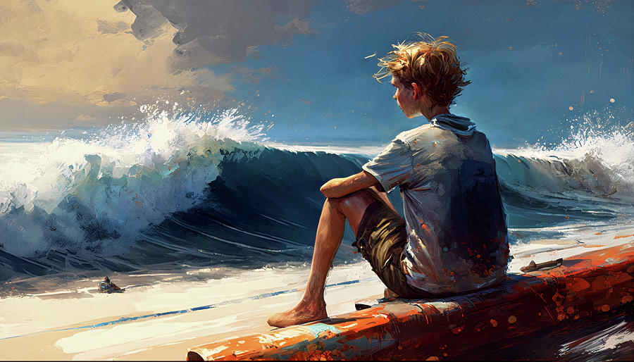 Peter Watching Surfers at Pipeline - Book Development - The Staff of Panoramus Digital Art by Caito Junqueira