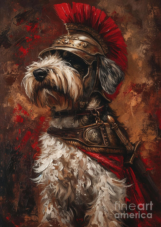 Petit Basset Griffon Vendeen - in the garb of a Roman messenger, quick and tenacious Painting by Adrien Efren
