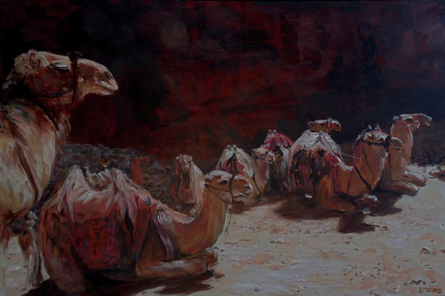 Petra Camels Painting by Susan Moore