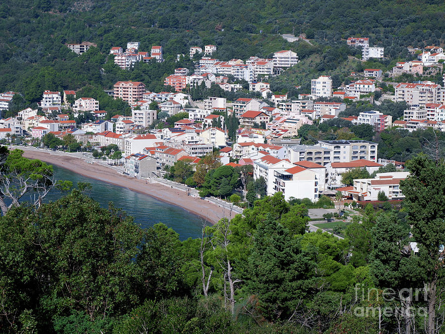 Petrovac beach and houses from hill Photograph by Phil Banks