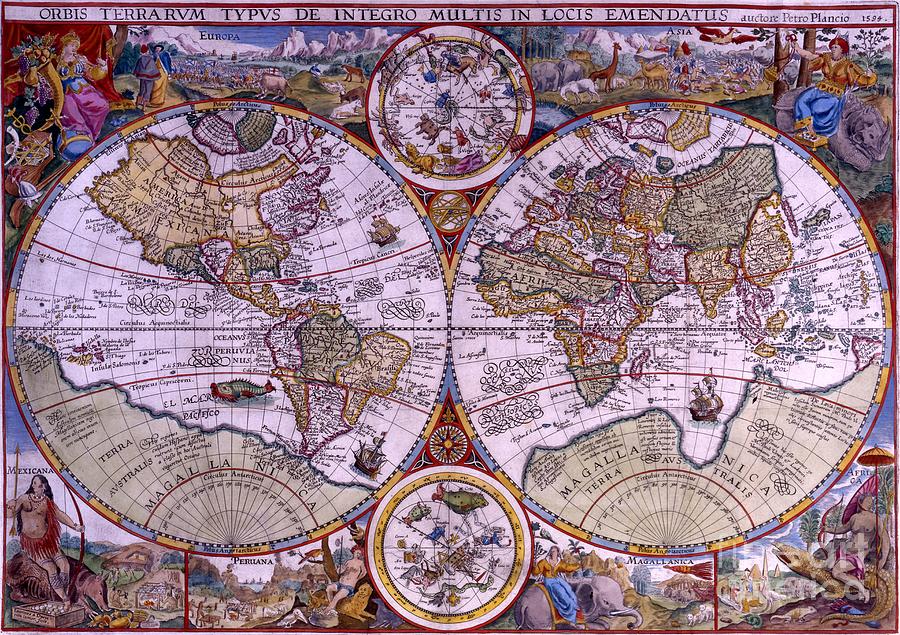 Petrus Plancius - Orbis Terrarum Typus de Integro Multis in Locis Emendatus - c.1599 Digital Art by Vintage Map Petrus Plancius - Orbis Terrarum Typus de Integro Multis in Locis Emendatus - c.1599 Digital Art by Vintage Map