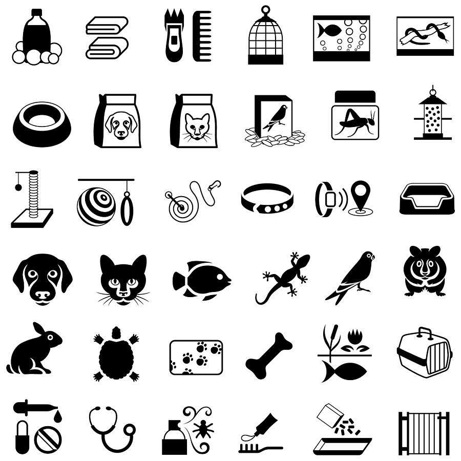 Pets and Pet Store Products Icons Drawing by Vreemous