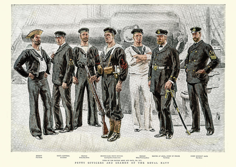 Petty Officers and Seamen of the Royal Navy, 1891 Drawing by Duncan1890